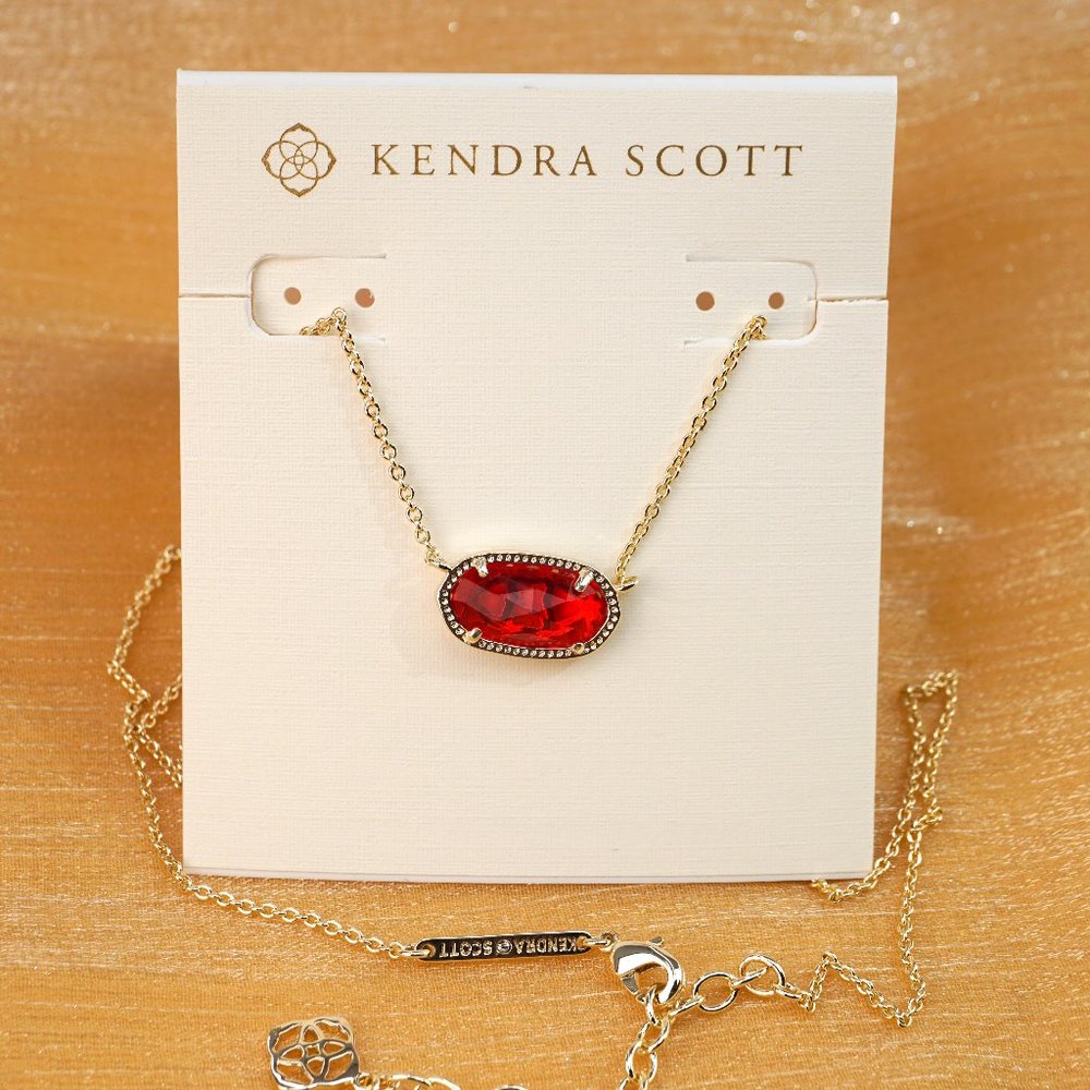 Kendra Scott Elisa Pendant Necklace in Berry Red + Dust Bag